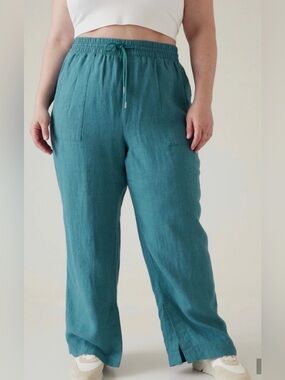 NEW ATHLETA BOREALIS GREEN RETREAT LINEN WIDE LEG PANTS 53474 PLUS SIZE 18